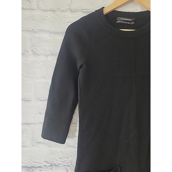 Club Monaco Tunic Sweater Dress Womens Small Black Merino Wool Career Minimalist - Picture 3 of 6